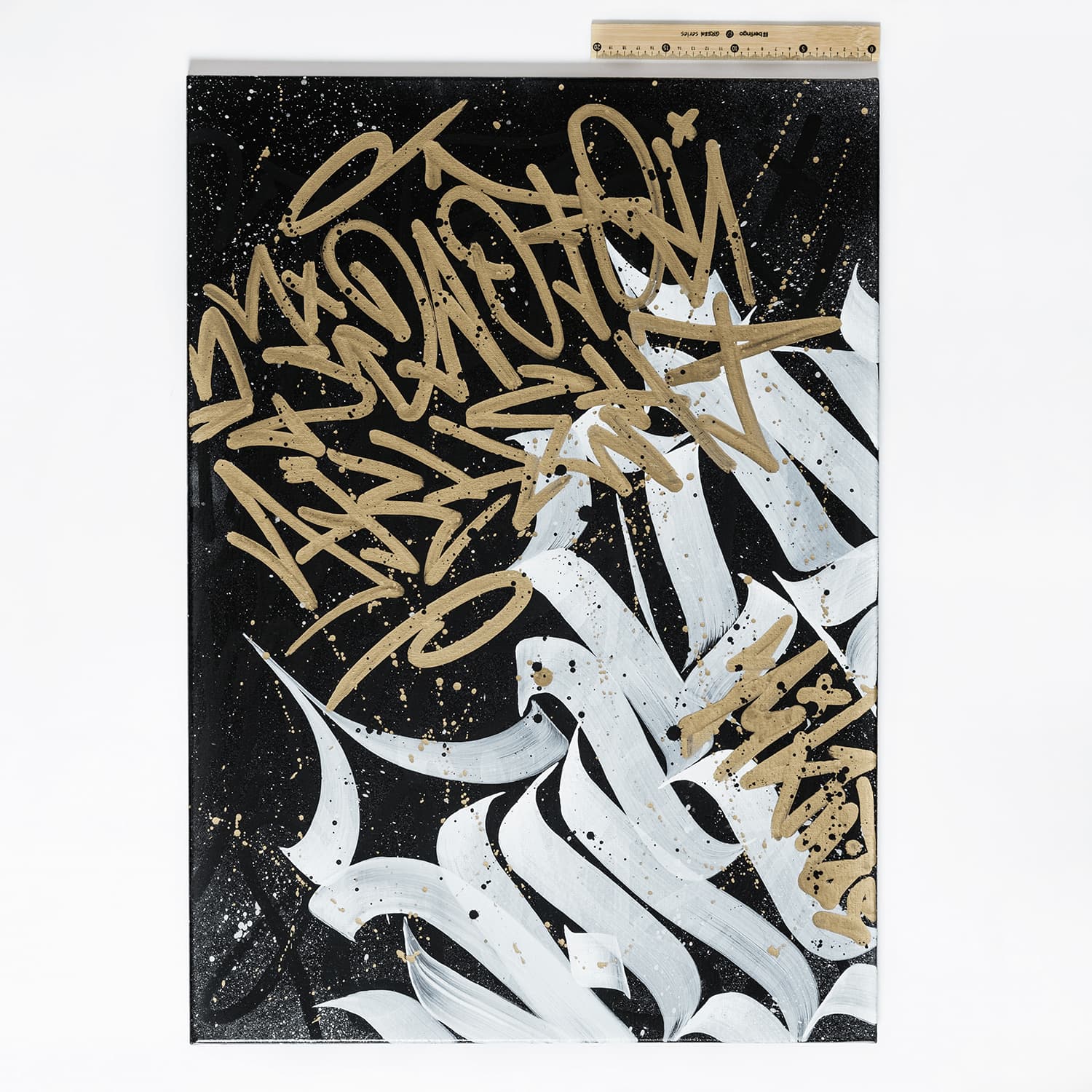 Golden accent street art painting by Nikmas, view 2
