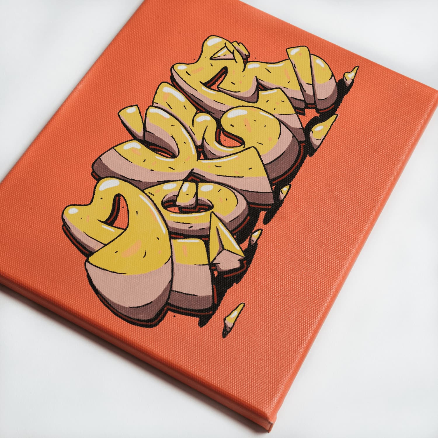 Yellow latters street art painting by Poyer, view 2