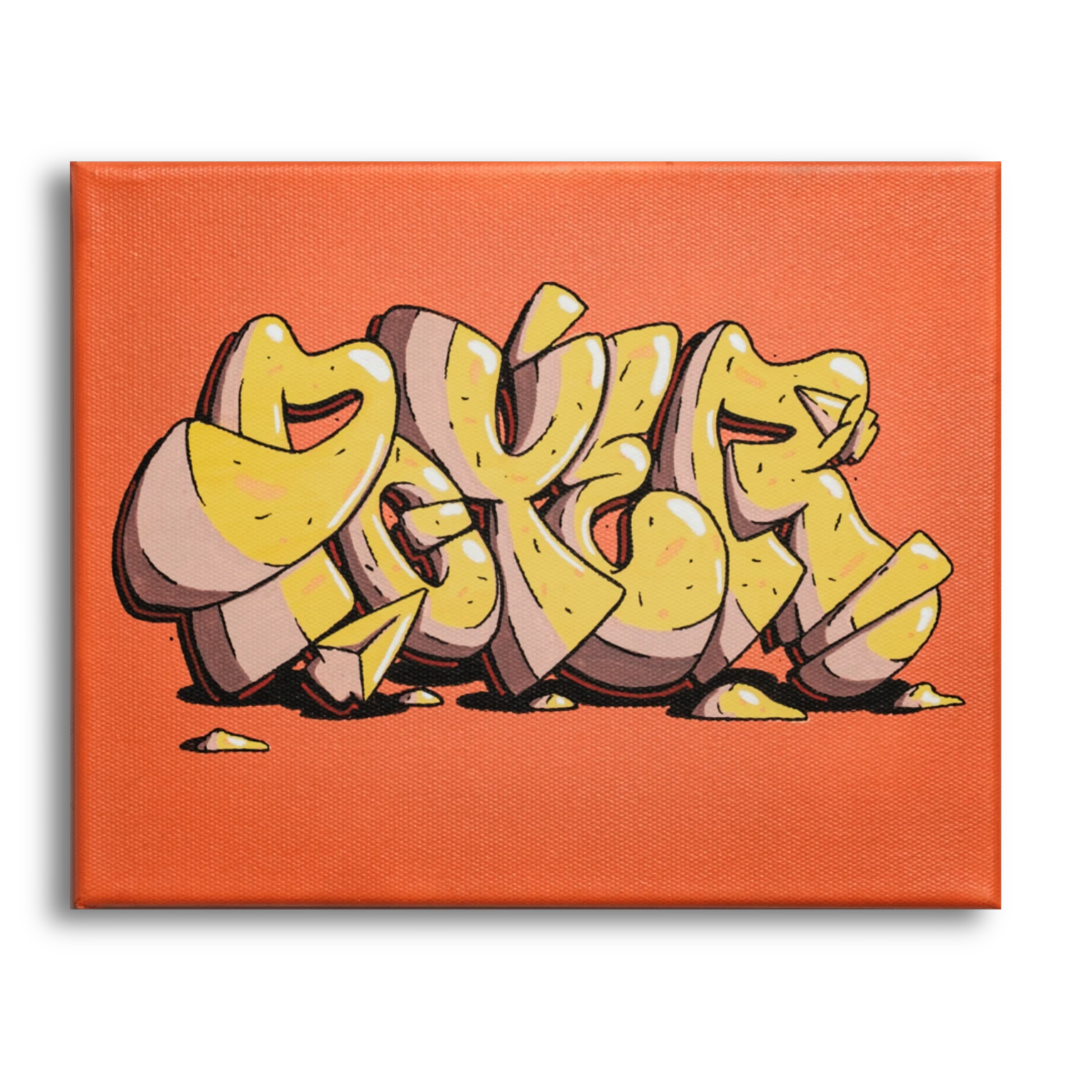 Yellow latters street art painting by Poyer, view 1