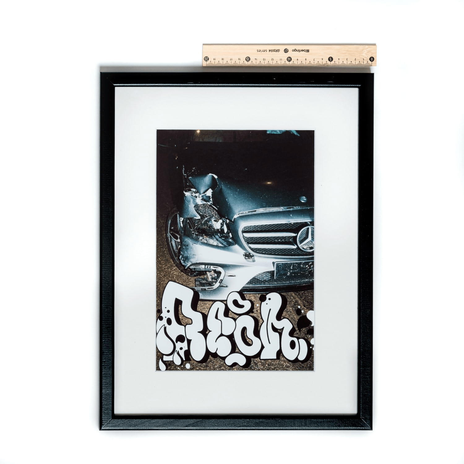 Crashed Mercedes street art painting by REON, view 3