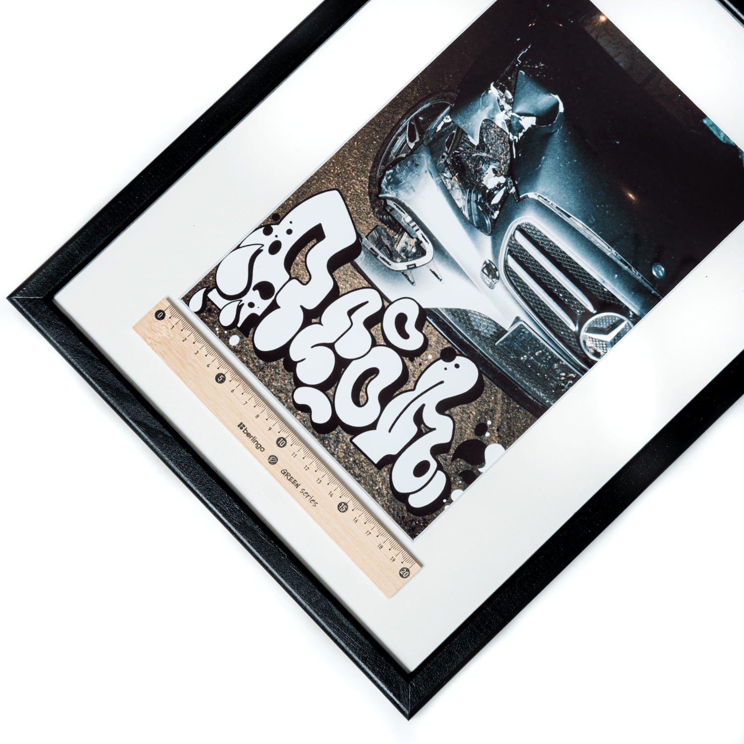 Crashed Mercedes street art painting by REON, view 4
