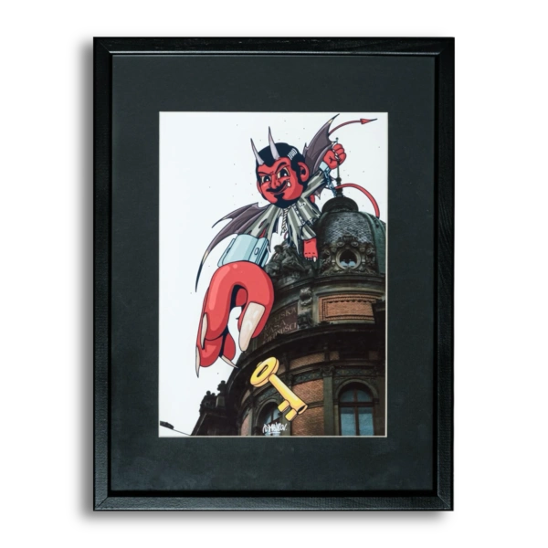 Demon on the Roof, character by D.Miaso street art painting by REON